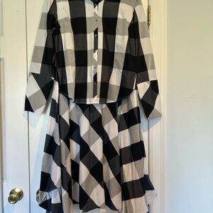 Black and White Buffalo Check tunic flared Button blouse